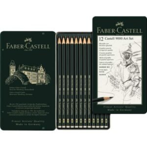 Boîte métal de 12 crayons assortis - Crayon graphite Castell 9000 - Faber Castell