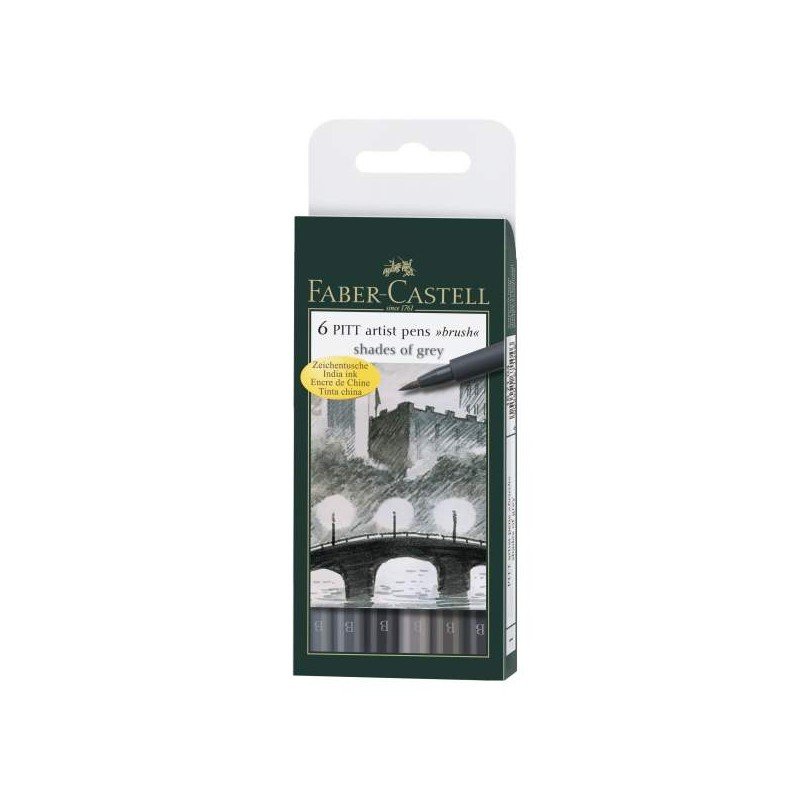 Pochette De 6 Feutres Pitt Artist Pen Brush ton gris – Faber Castell